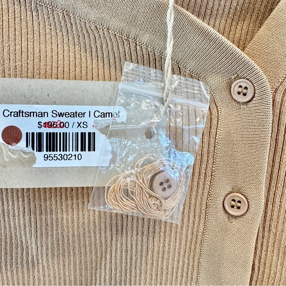 NWT Staud Craftsman Sweater Camel Tan Beige Off Shoulder camel Carmel button up - Picture 9 of 15